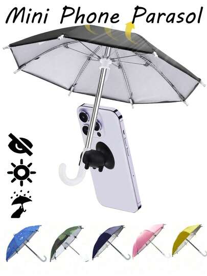 Bộ 2 chiếc ô mini che nắng cho điện thoại kèm đế hút chân không và dây đeo, thích hợp sử dụng ngoài trời, cho điện thoại, Kindle, thiết bị định vị, chống chói, bảo vệ thiết bị khỏi mưa và nắng, màn hình chống chói và phản chiếu, vật dụng cần thiết khi đi du lịch.