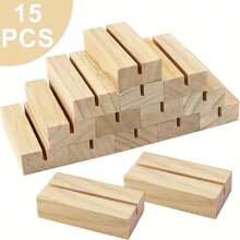 6/12/15pcs Wooden & Acrylic Table Card Holders, Table Number Display Stands, Suitable For Wedding, Engagement, Bridal Shower, Birthday, Ball, Home Kitchen Party Supplies - Natural Wood Base - View 2