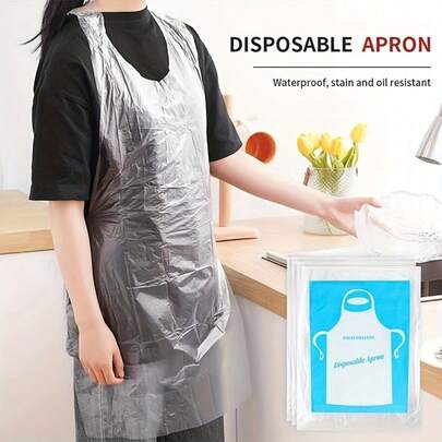 20pcs Disposable Aprons - PE Plastic Oil And Waterproof Aprons, For Cooking, Cleaning, Barbecue, Individually Packaged For Commercial Kitchen, Restaurant, Home Use