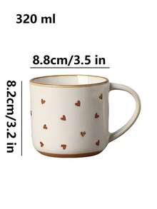 1个320毫升陶瓷心形手柄杯，奢华简约创意咖啡杯，触感光滑舒适，做工精致，可重复使用，美观大方的流行手柄杯，办公居家牛奶杯，客厅高档杯，节日礼物，可微波炉加热 - 彩色 - 查看 4