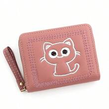 Embroidered Cat Wallet, Cartoon Simple Coin Purse, Large Capacity Coin Bag, Zipper Short Girl Wallet - Multicolor - View 10