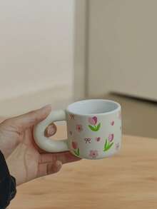 1pc Creative Floral Pattern Hand-Drip Coffee Cup, High-Quality Ceramic Household Mug, Handled Water Cup, Afternoon Tea Cup, Breakfast Milk Cup, Couple Cup, Office Cup, Gift - Multicolor - View 7