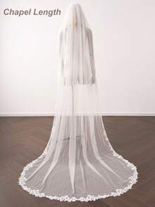 1 chiếc khăn voan cô dâu đính ngọc trai, dài, viền ren, khăn voan cưới thanh lịch kèm lược cài tóc, màu trắng và ngà. - Nhiều màu - Xem 7