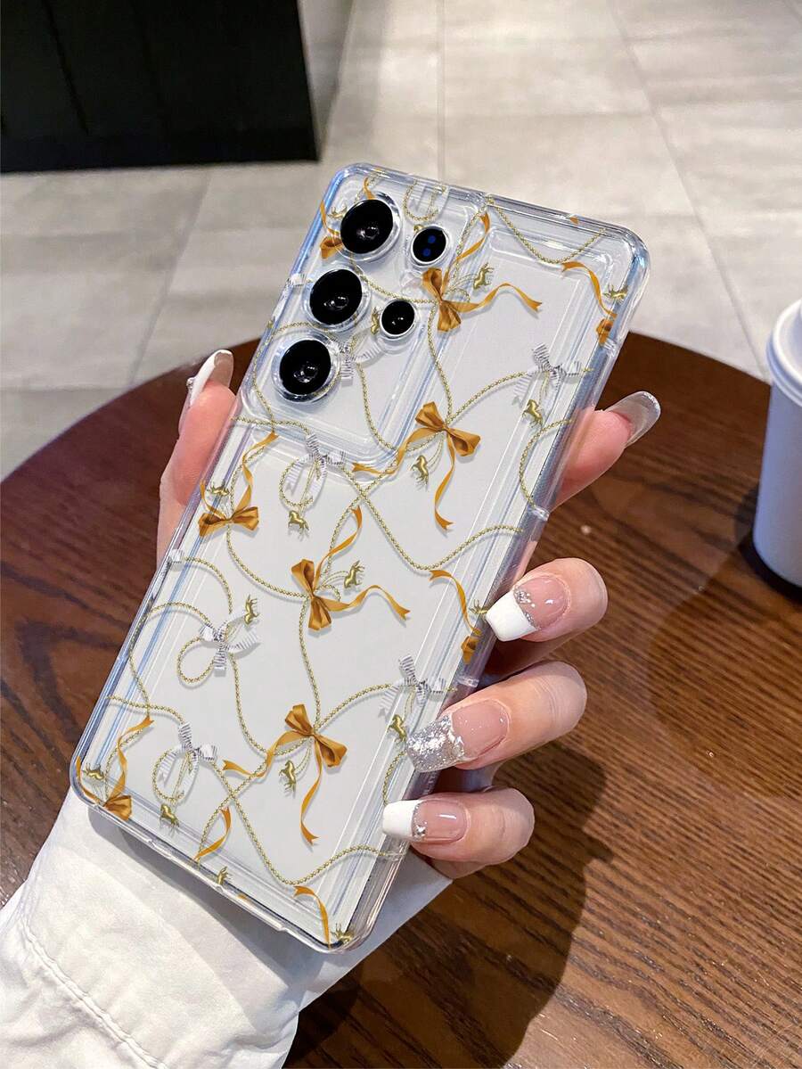 1件装时尚创意蝴蝶结链条卡通小马图案透明气囊TPU材质防摔手机壳，适合作为节日礼物，适用于三星S25、S24、S23、S22、A05、A73、A53等型号 - 彩色 - 查看 1