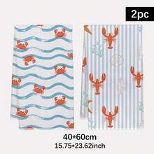2 piezas Toallas de cocina con estilo oceánico con patrones de cangrejo, ola, camarón y concha, súper suaves de microfibra, perfectas como regalo de inauguración de casa y reunión familiar, trapos de limpieza de cocina, decoración del hogar para días festivos - Gris Claro - Ver 12