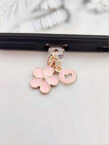 Fleur de Sakura rose en alliage de silicone 2-en-1 Fleur de Sakura rose + 26 lettres Bouchon anti-poussière pour port de charge de téléphone, pendentif en alliage exquis, doux et mignon pour accessoire de mode, décoration pour port de charge de smartphone, tablette, écouteur, Kindle, bouchon anti-poussière et anti-humidité transparent en silicone, convient comme petit cadeau, étanche, compatible avec les séries de téléphones Lightning/Type-C et autres Android/Apple 17/16/15, cadeau d'anniversaire de printemps - Rose bonbon - Voir 30