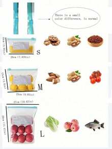 透明拉链袋，密封食品保鲜拉链袋，适用于饼干、糖果、零食、干果、谷物、香料等，便携式防漏食品保鲜容器，真空密封袋，厨房配件，拉链和图案颜色随机，返校用品 - 透明 - 查看 6