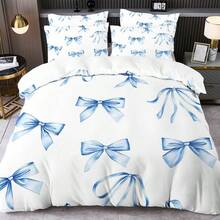 Bộ ga trải giường in hình số và nơ (1 ga trải giường + 1/2 vỏ gối, không bao gồm chăn bông), mềm mại và thân thiện với da, phù hợp cho phòng ngủ, ký túc xá, khách sạn, mọi mùa, phù hợp với giường cỡ đôi/đơn/nữ hoàng/vua, bộ quà tặng giường ngủ cho bố mẹ và bạn bè - Xanh và trắng - Xem 2