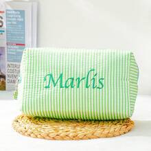 Personalized Embroidered Tulle Makeup Bag, Embroidered Makeup Bag, Personalized Bridesmaid Makeup Bag, Seersucker Cosmetic Bag For Girl, Large Capacity Cosmetic Bag, Bridesmaid Bridal Gifts, Makeup Organizer, Monogrammed Toiletry Bag, Embroidered Make Up Bag,Bridesmaid Makeup Bag, Bridesmaid Gift - Multicolor - View 16