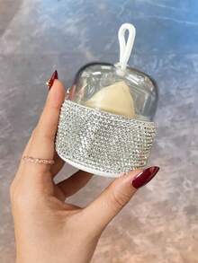 1pc Rhinestone Decorated Makeup Sponge Storage Box, Elegant Shiny Compact Makeup Puff Holder, Dust-Proof Daily/Travel Use, Random Color Delivery - Silver - View 5