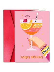 1pc,Birthday Card Woman With Envelope - Cocktail Motif - Colourful Happy Birthday Card For Girlfriends, Colleagues Or Sisters - Funny And Modern - View 2