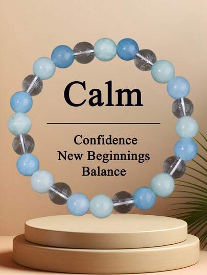 1pc Aquamarine & White Crystal Women Bracelet - Good Luck, Calming, Peace, Love, Healing Crystal Spiritual Protection Meditation Unisex Jewelry- Ideal Gifts