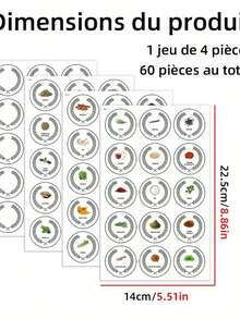 60pcs/Set French Self-Adhesive Spice Labels, Including 45pcs Spice Pattern & Letter Stickers And 15pcs Blank Labels, For Jars, Bottles, Boxes, Identifying Various Seasonings - 56 Small Radiation Stickers - View 8