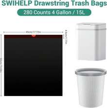 SWIHELP Drawstring Trash Bags 280 Counts 4 Gallon Garbage Bags 15 Liters Plastic Trash Can Liners Waste Basket Bin Liners - Màu B - Xem 2