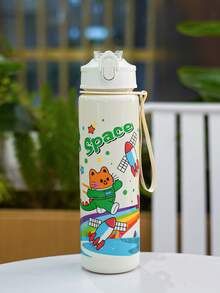 1pc 750ml/26oz Cute Cartoon Rabbit & Cat Pattern Straw Water Bottle, Lightweight, Durable, Suitable For Camping, Running, School, Daily Use, Holiday & Birthday Gift - Multicolor - View 15