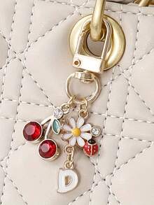 时尚可爱花朵樱花字母A-Z吊坠钥匙扣配饰，创意设计包包吊坠，时尚背包吊坠，手提包吊坠装饰，钱包吊坠，情侣包包配饰礼物，大学生新人及白领汽车配饰，朋友生日礼物，复活节、母亲节、独立日、婚礼季、毕业季礼物 - 金色 - 查看 5