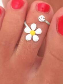 1pc Elegant Minimalist Square Rhinestone Flower Adjustable Metal Toe Ring, Suitable For Gifts And Beach Vacation - Multicolor - View 4