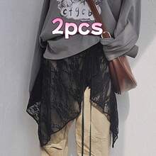 1pc Asymmetrical Yarn Skirt, Lace Elegant Yarn Skirt, Versatile Pinafore Dress Design - Multicolor - View 3