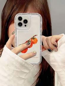 1pc Customizable Name & Persimmon Pattern Transparent Airbag Shockproof Phone Case, Suitable Compatible With Apple 17 Pro Max/16 Pro Max/15 Pro/14 Plus/13 Pro/12 Pro Max/11 Pro Max/XR Max Phone Accessories - Clear - View 3