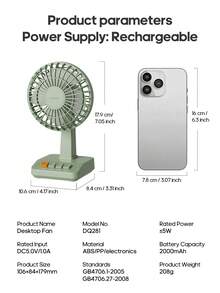 kinscoter 1个可充电2000mAh迷你复古桌面风扇，夏季可充电电动复古桌面风扇，循环冷却风扇，适用于办公室、卧室、酒店，礼品 - 檯面風扇 - 查看 11