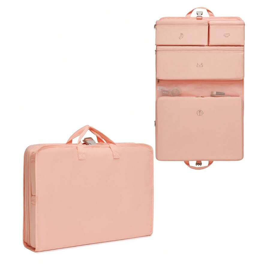 Organizador de maletas, cubos de embalaje, bolsas impermeables para ropa de viaje, bolsas de embalaje para maletas | Set 6 en 1 con bolsillo para calcetines, ropa interior, interior y para ropa + 2 bolsillos de malla | Asas y correas ajustables | Apto para aerolíneas, tanto para hombres como para mujeres - Rosa - Ver 1