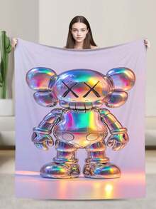 Kawss Kawaii Kaw Blanket Luxury Anime Flannel Blanket - Ultra Soft Cartoon Print, The Perfect Gift For Any Occasion, Christmas, Birthday, For Home, Camping & Travel Use - 黑色 - 查看 2