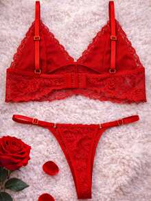 Lace Lingerie Set Seduction Side Adjustment Sensual Feminine Sexy - 紅色 - 查看 4