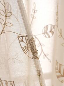 1片/2片藤蔓叶子刺绣薄纱窗帘，半透明家居窗户装饰，房间装饰 - 卡其色 - 查看 8