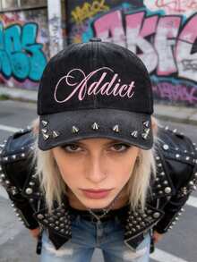Y2K Punk Style Rivet & Letter Embroidery Women's Baseball Cap, Unisex Hip Hop Curved Brim Baseball Hat, Street Party - Multicolor - View 1