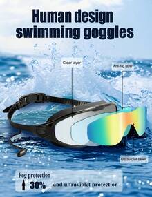 2-Pack,Swimming Goggles, High-Definition Non-Water-Absorbing Lens,Wide Field Of Vision, Adjustable, Anti-Fog And UV Protection, Nose Clip Included.No Leaking Swim Glasses For Men Women Kids,Surfing - C - 查看 4