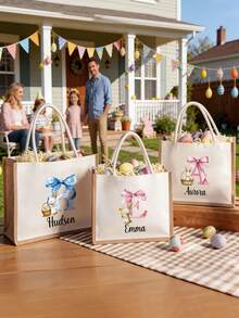 Túi quà Phục Sinh cá nhân hóa, Túi quà Phục Sinh bằng vải bố, Túi quà hình thỏ Phục Sinh có thể tùy chỉnh tên, Túi quà săn trứng Phục Sinh cho trẻ em, Túi quà Phục Sinh, Túi tote Phục Sinh thêu chuyển nhiệt tùy chỉnh - Phong cách 16 - Xem 2