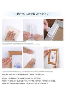 6/1 包（4 对）魔术贴相框挂钩，易于安装的双面胶带，不伤墙面，可重复使用的魔术贴，无需钻孔即可悬挂照片，隐形挂钩，高粘性无残留双面胶带，适用于相框、照片、证书、插座、手机、遥控器和各种家居用品。 - A - 查看 4