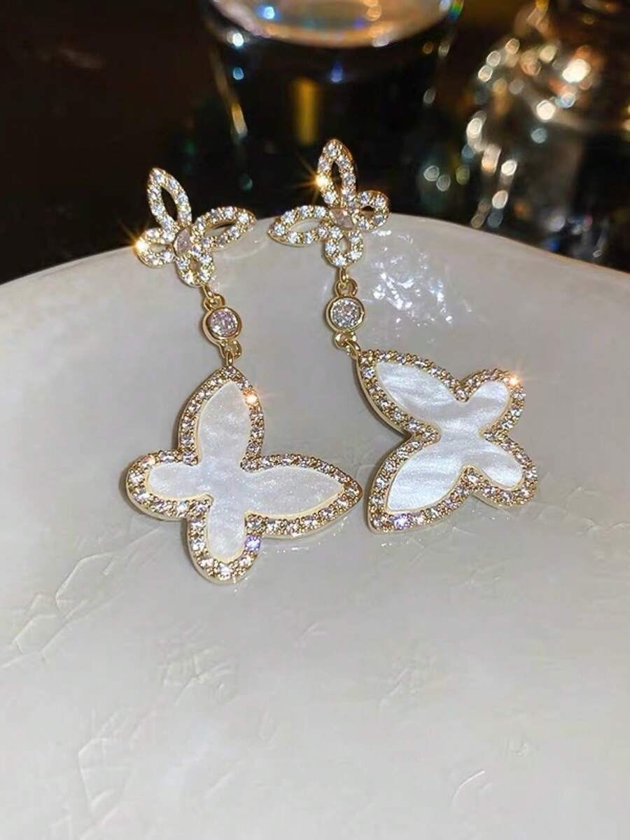 一对优雅蝴蝶造型耳环，独特百搭的女士耳环 - 金色 - 查看 1