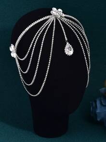 1pc Bohemian Bridal Forehead Tassel Headband Wedding Headwear Bridal Jewelry Rhinestone Headpiece Hair Accessories Vintage Women Tiaras Head Chain,Festival,Birthday - Silver - View 5