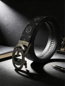 Men's Luxury Belt, Letter Alloy Automatic Buckle Leather Belt, Paired With High-Quality Printed Strap, 120cm Length Can Be Freely Trimmed, High-End And Stylish, Ideal For Daily Wear And Gift Giving - Multicolor - View 11