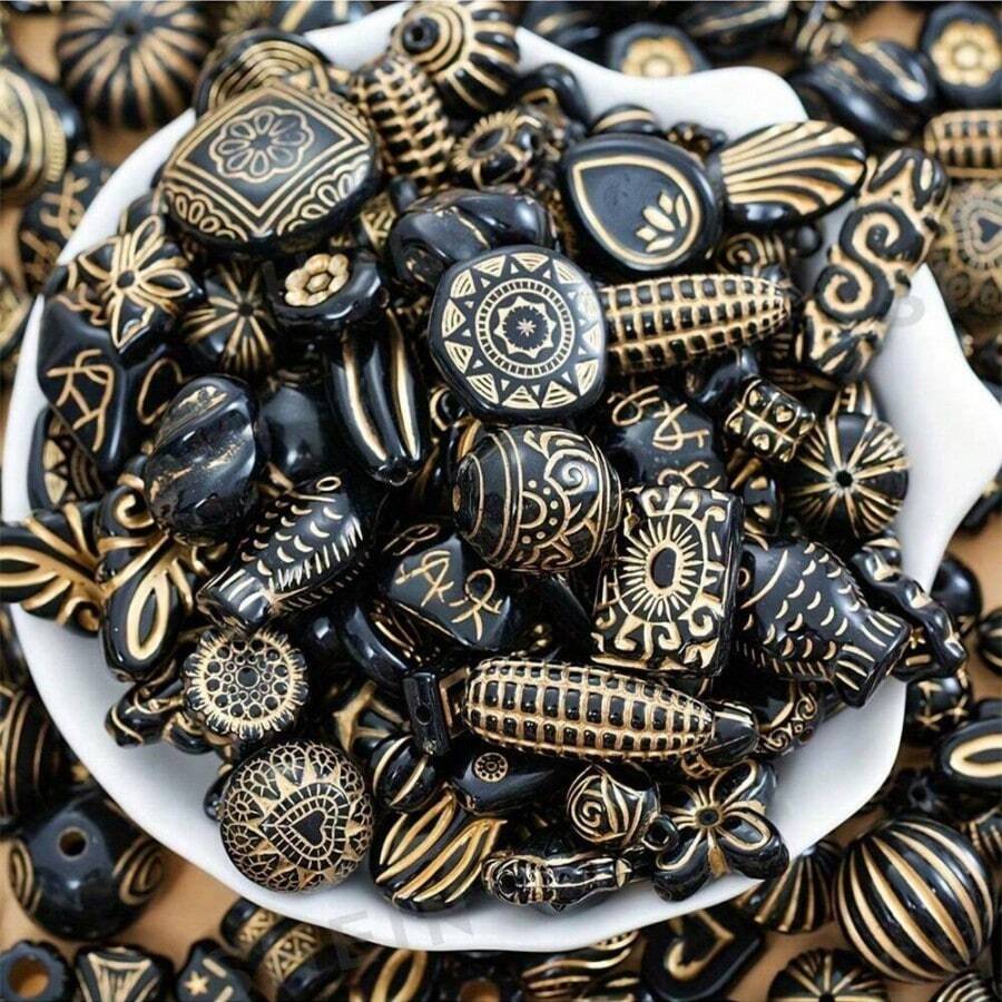 100g Mixed Vintage Baroque Style Acrylic Beads, Hole Punched, Suitable For DIY Jewelry Making, Ideal For Bracelet And Earring Crafting - Photo Color - View 1