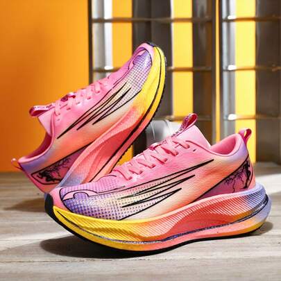Professional Running Shoes With Carbon Plate Technology, Lightweight Cushioned Sports Shoes, Non-Slip Shock-Absorbing Rubber Outsole, Breathable In White, Red, Purple, Pink, Black, Suitable For Gym Training, High-Performance And Fashionable Design For Men And Women, All Season Road Running Shoes