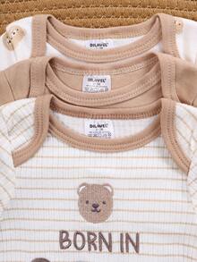 DILAVEL 3pcs Newborn Autumn/Winter Long Sleeve Romper Set, Featuring Floral Embroidery And Leopard Print Pattern, Suitable For Outdoor Wear - Khaki - View 12
