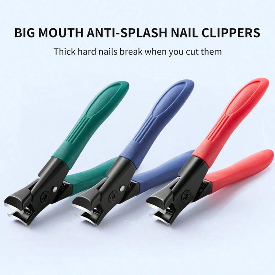 3pcs Stainless Steel Wide Mouth Nail Clippers, Anti-Splash Nail Trimmer, Large Opening Nail Clipper, Nail Care Tools - Multicolor - View 1