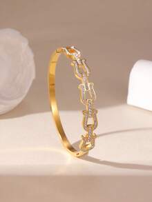 GEREIT 1件简约时尚18K不锈钢花朵、旭日、四叶草、锆石素面手镯，适合女士日常佩戴 - 彩色 - 查看 8