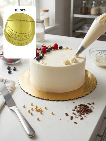 10 piezas de soportes redondos dorados para tartas, platos de tartas resistentes e impermeables, ideales para bodas, fiestas de cumpleaños y celebraciones, decoración y exhibición profesional de tartas