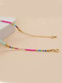 Women's Beaded Necklace, Colorful Bohemian Style Mixed Bead & Crystal Necklace, Neck Chain, Beach Jewelry (Bead Color Is Random) - Multicolor - View 3
