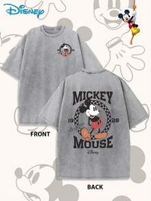 Disney Men's Casual Fashion Old Mickey Mouse Fun Pattern Printed T-Shirt Round Neck Comfortable Cotton Fabric, Suitable For Everyday Fashion Street Clothes, Men's Wear. - 灰色 - 查看 1