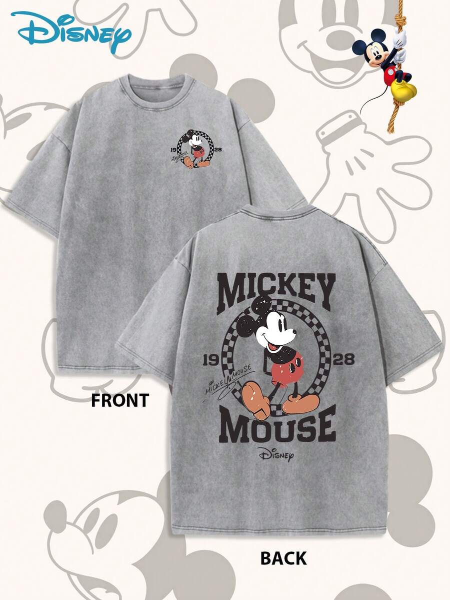Disney Men's Casual Fashion Old Mickey Mouse Fun Pattern Printed T-Shirt Round Neck Comfortable Cotton Fabric, Suitable For Everyday Fashion Street Clothes, Men's Wear. - 灰色 - 查看 1