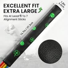 FINGER TEN Extra Large Golf Alignment Stick Cover 1 Pack, High-Quality PU Leather Cover With Stylish Design Fits 5–7 Alignment Rods, Durable Protective Sleeve For Practice & Travel - Four Leaf Style - View 3