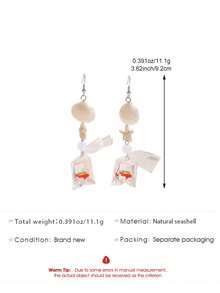 2 pares de pendientes colgantes con estrella de mar y conchas de playa, pendientes con pez dorado en bolsa, joyería de resina con diseño oceánico para mujeres - Plateado - Ver 4