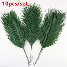 1/10/20/30片装仿真植物，仿真绿叶，仿真棕榈叶，生日装饰，餐桌摆件，适用于棕榈花卉布置、夏威夷派对、丛林海滩主题派对、周年纪念装饰、房间装饰、家居装饰、墙面装饰、卧室装饰、厨房装饰、礼品、婚礼装饰 - 綠色 - 查看 10