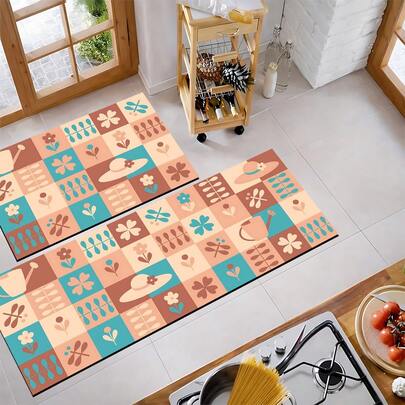 1 قطعة سجادة باب مطبوعة بنمط موضوع الحديقة، سجادة مطبخ من الجل السيليكوني، سجادة مطبخ، بساط، سهلة التنظيف، مستطيلة مطبوعة، مناسبة لغرفة المعيشة والنوم والممر والحمام وغرفة الغسيل - سجادة بوليستر، مناسبة للديكور المنزلي الداخلي والخارجي