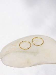 2pcs 925 Sterling Silver Twisted Nose Ring, Gold Color 8mm Hoop Earrings, 22G Piercing Jewelry - Gold - View 6