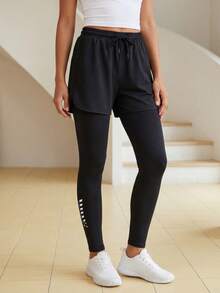 Quần thể thao mùa hè dành cho nữ, quần legging tập thể dục chống hở hang có túi, quần chạy bộ in họa tiết co giãn. - màu đen - Xem 5